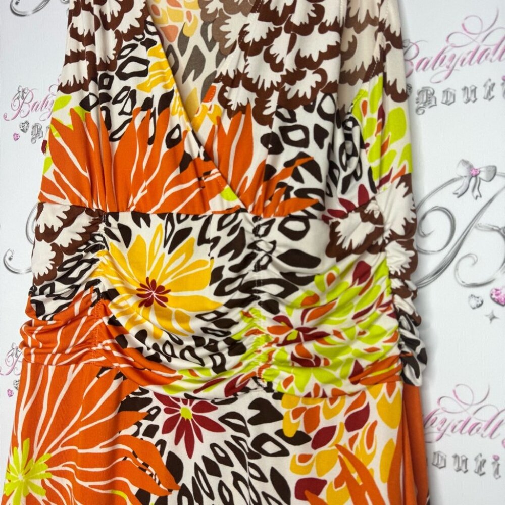 Floral dress cinching ribbon 🎀 tie shoulder stretchy slinky flowers hippie - Picture 4 of 12